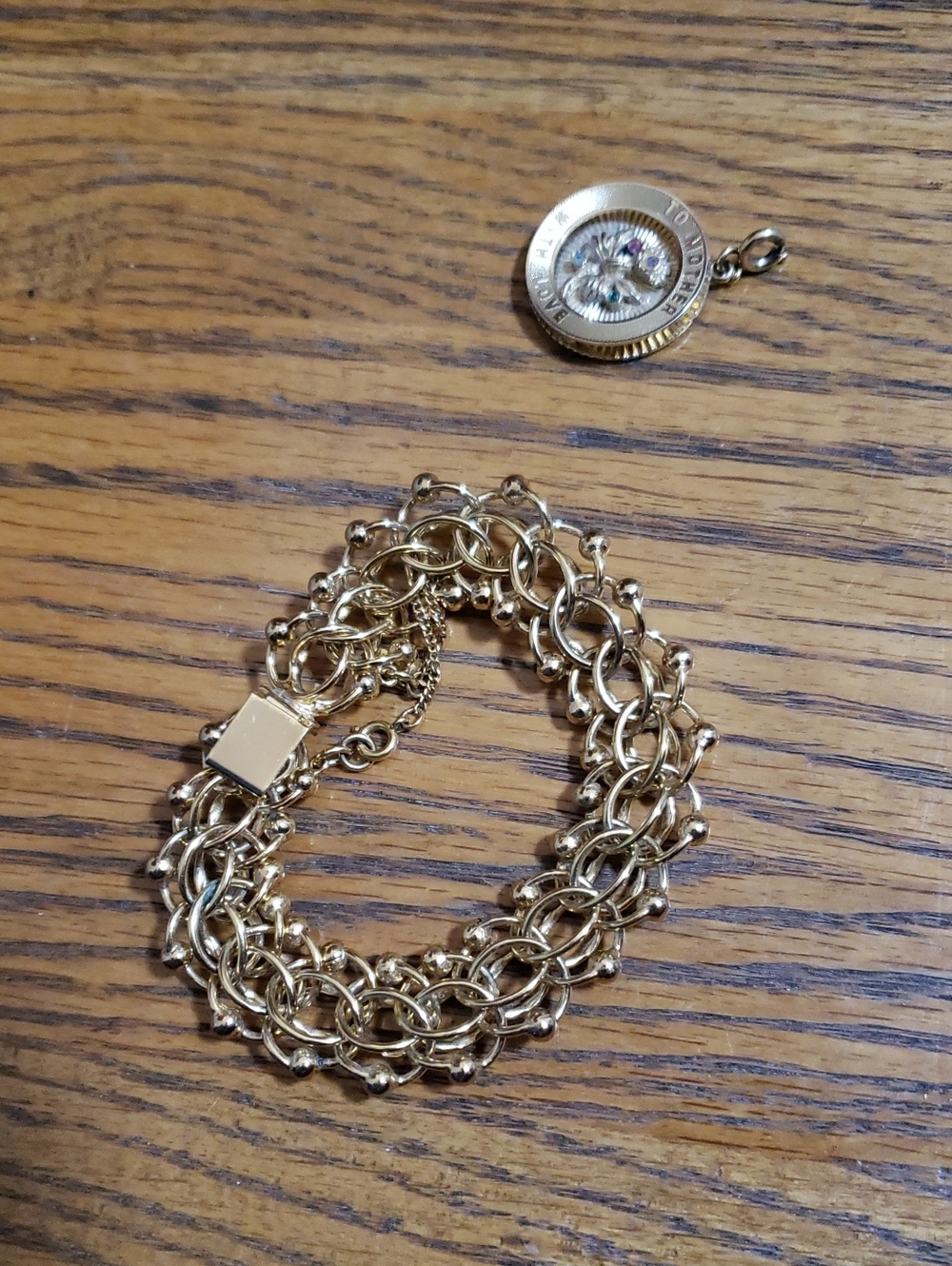VINTAGE Signed Monet "To Mother With Love" Chunky Gold Link Charm Bracelet
